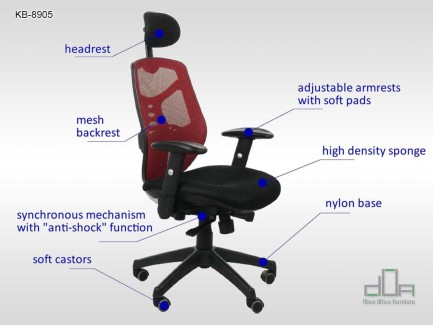 Scaun de birou ergonomic, rotativ KB-8905 rosu