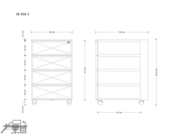 Casetiera metalica-Rollbox 4 sertare, cu role, XD-040-4