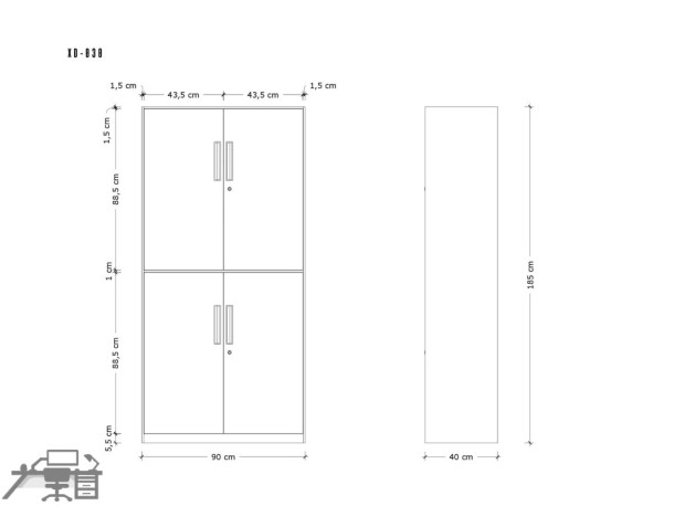 Dulap metalic 2 compartimente, vertical, XD-030